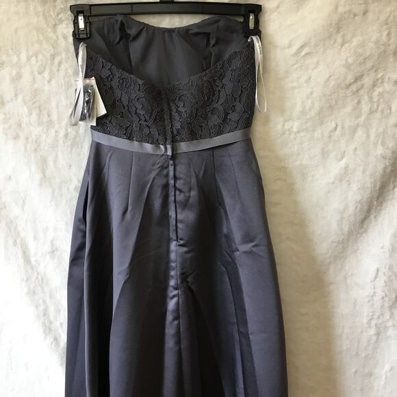 David's Bridal Black Strapless Lace Satin Gown - Picture 2 of 16